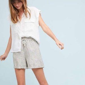 Anthropologie Linen Striped Paper Bag Waist Baggy Bermuda Shorts Size Small